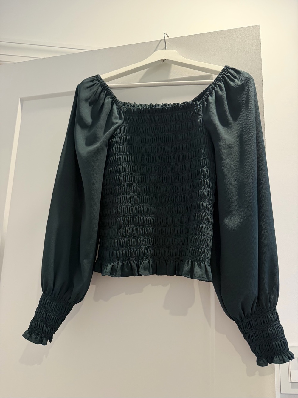 Madewell Smocked Off-Shoulder Long Sleeve Top - Dark Teal